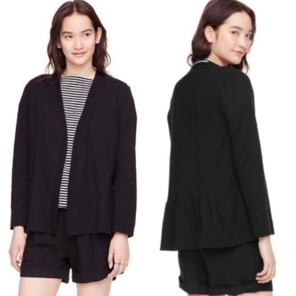 Kate Spade Black Broome Street Cashmere Open Front Ruffle Cardigan - Picture 1 of 10